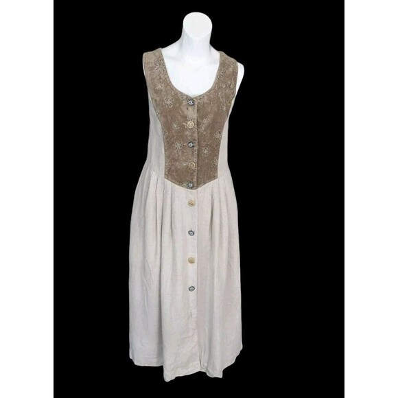 Vtg Town & Country Countrycore Beige Bodice Dress Linen Blend Yellowstone Sz 12 - Picture 1 of 12
